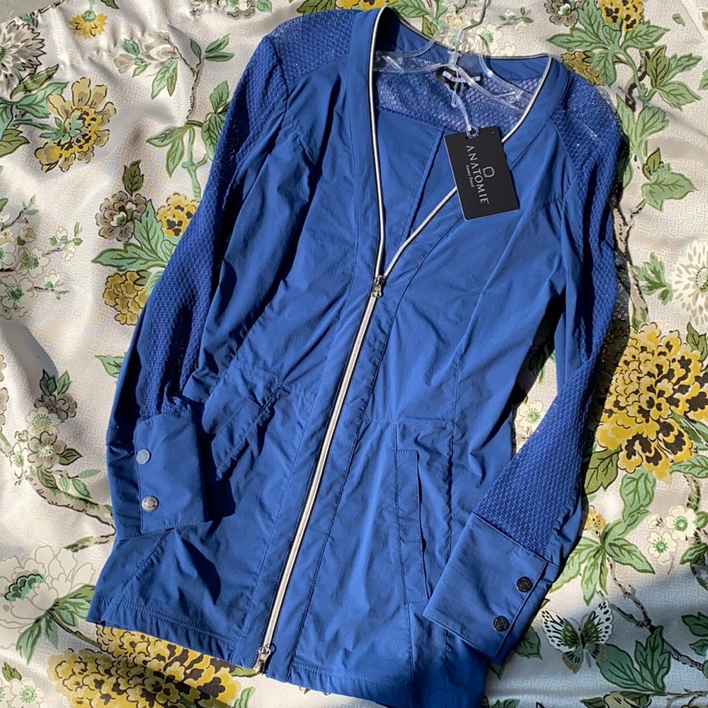 Anatomie Mokai stretch woven mesh cardigan in navy